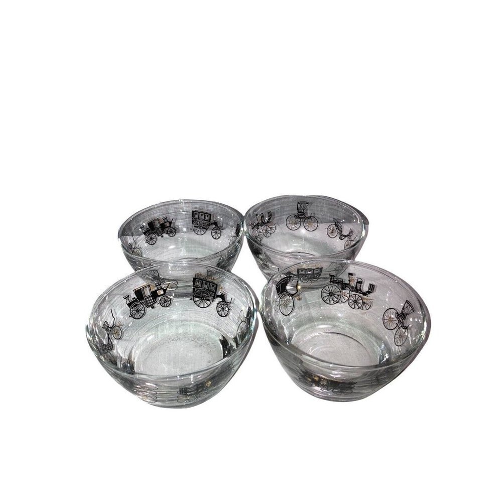 Vintage MCM Libbey Horseless Carriage Snack Nut Candy Bowls Barware set‎ of 4